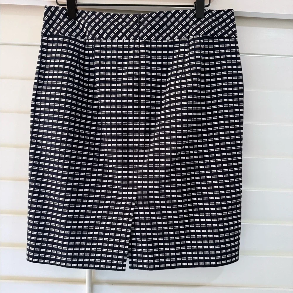 Trina Turk Navy Blue and White Checkered Pencil Skirt